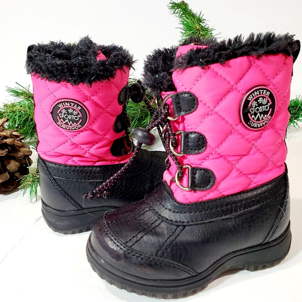 Sporto Winter Survivor Pink & Black Fur Lined Winter Snow Boot Size 6 Toddler